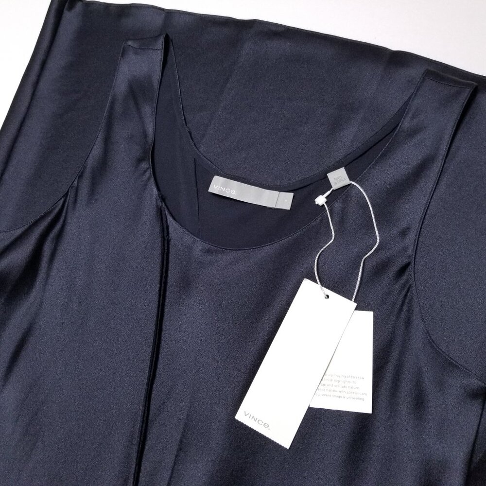 NWT Vince Raw Edge Silk Tank Midi Slip Dress in Iron Darkβ Navy Size XS, S $345 - Picture 13 of 16